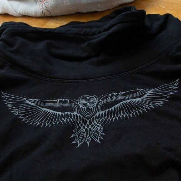 Leon Designs Bambou Cowl Neck Sweatshirt Owl & Feather Graphic XL Goth Grunge - Picture 5 of 6